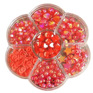 Caja flores rosa 7 rejillas con cuentas AB 6-8mm corazón estrella y redondas para DIY