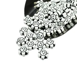Cuentas de girasol con cara sonriente de acrílico blanco de 10mm para hacer joyas artesanales