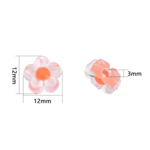Cuentas de acrílico de flor traslúcida rosa-naranja de 12mm con agujero de 3mm para DIY