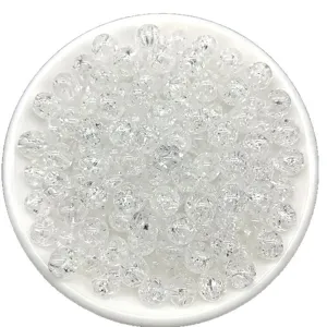 Premium 8mm clear crackle acrylic loose beads for DIY jewelry making on white plate