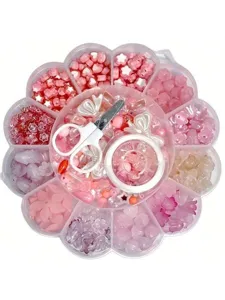 Vue détaillée de l'ensemble de perles DIY roses en forme de fleur de prunier