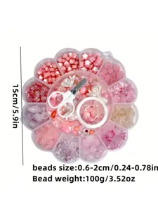 Kit de perles acryliques roses 13 compartiments avec taille 15cm et poids de 100g