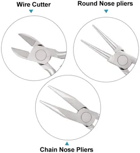 Detailansicht des professionellen Schmuckzangen-Sets inklusive Seitenschneider.