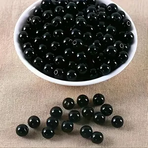 Cuentas redondas de acrílico negro sólido para hacer pulseras y joyas de bricolaje