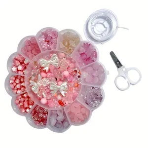 Kit de Fabrication de Bijoux DIY Perles en Acrylique Rose Cœur Étoile Fleur Boîte Multi-Grilles Avec Ciseaux Corde Élastique Pour Bracelet Fabrication Enfants Femmes Accessoire d'Artisanat