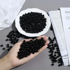 Cuentas redondas de acrílico negro brillante para hacer pulseras y joyas de bricolaje