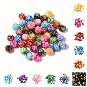 Cuentas Redondas de Acrílico con Patrón de Craquelado para Bricolaje Pulsera Cadena de Teléfono Accesorios de Joyería Colores Mezclados