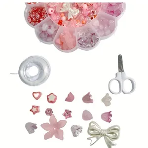 Kit complet de perles acryliques DIY roses avec formes de cœur et d'étoile et outils