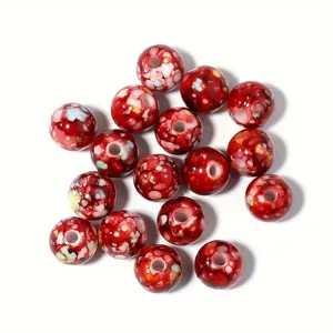 Cuentas de acrílico rojo con patrón de flores explosión 8-10mm para joyas DIY