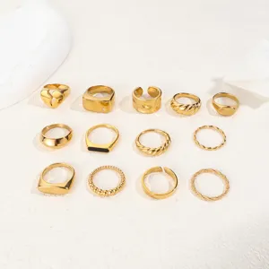 Minimalist Stainless Steel Ring For Women European American Style Twisted Pattern Open Heart Rings Waterproof Jewelry Gift