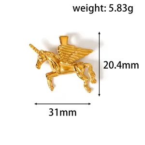 Dimensioni e peso dettagliati del ciondolo unicorno pegaso in acciaio inox dorato