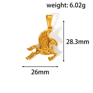 Dettagli dimensionali di un ciondolo Pegaso dorato in acciaio inossidabile DIY