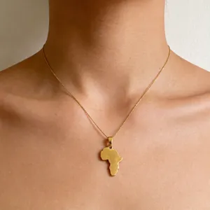 Close-up view of a high-quality 18k gold plated stainless steel Africa map pendant