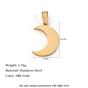 Detailed view of 18K gold plated stainless steel crescent moon pendant for DIY jewelry