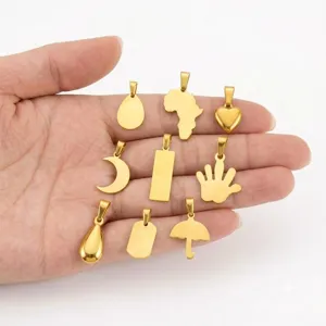 Stainless Steel DIY Jewelry Pendants Africa Map Moon Heart Umbrella Water Drop 18K Gold Plated Minimalist Charms For Necklace Making