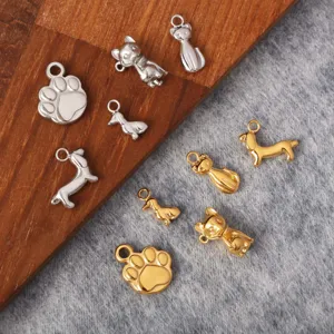Ciondoli animali in acciaio inox zampa di cane e gatto finitura oro e argento DIY