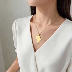 Elegant 18k gold plated stainless steel Africa map pendant necklace for women