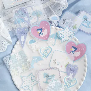 Pastel pixel art sticker pack for DIY scrapbooking and journal decoration in light blue