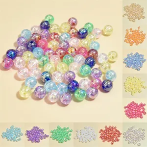 Macro view of colorful 8mm AB round acrylic beads for DIY jewelry making and crafts