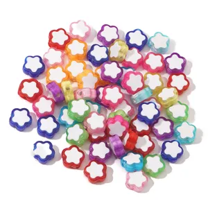 Cuentas de Acrílico Flor de Ciruelo 10mm Colores Mezclados Flor Perla en Perla DIY Cuentas Sueltas para Hacer Joyas Pulsera