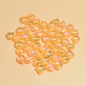 Cuentas de acrílico de corazón amarillo iridiscente 9mm para joyería hecha a mano