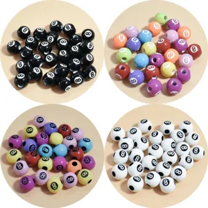 Billiard Ball Design Acrylic Loose Beads Number Eight Pattern Round Spacer Beads For DIY Jewelry Making Craft Handcraft Accessories