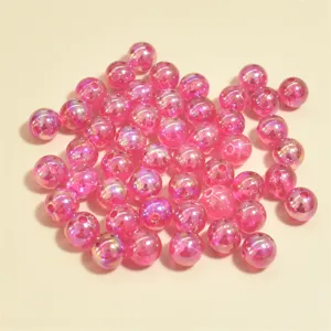 Close-up view of 8mm pink AB coated translucent acrylic beads for DIY crafts