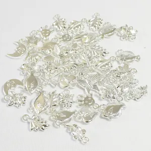Variety of silver plated metal charms for DIY jewelry making, 16mm size, mixed cute shapes.