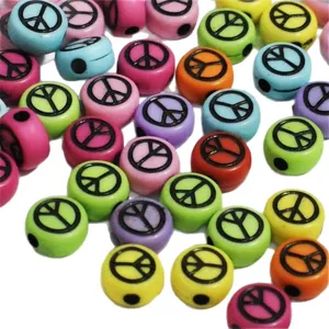 7mm colorful acrylic peace sign beads for DIY jewelry making and bracelet accessories