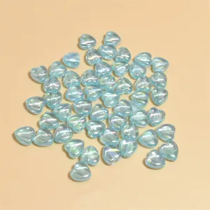 Cuentas de acrílico con forma de corazón azul claro iridiscente AB 9mm para joyería DIY