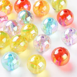 Acrylic Iridescent Aurora Round Loose Beads For DIY Bracelet Craft Jewelry Making Mixed Colors Crafting Accessories Supplies
