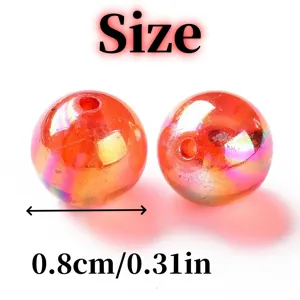 8mm AB iridescent orange acrylic round beads for DIY jewelry making size display