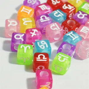 Acryl Würfel Lose Perlen Sternzeichen Muster Quadratische Alphabet Spacer Basteln Für Schmuckherstellung Handgemachte Armbänder Halsketten Ring Zubehör Großhandel