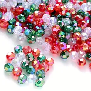 Acrylic Faceted Aurora Rainbow Loose Beads 32 Facets AB Color Christmas Color Round Spacer Beads For DIY Bracelet Craft Bag Jewelry Making Materials