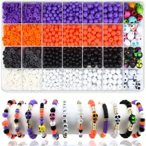 Halloween Thema Polymerton Perlen Acryl Lose Perlen Totenkopf Buchstabenperlen Schmuckherstellung Set Für DIY Armband Halskette Ohrring