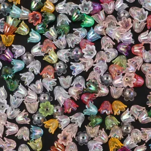 AB Plated Iridescent Acrylic Bellflower Loose Beads Lily Of The Valley Flower Beads For DIY Bracelet Necklace Jewelry Making