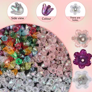 Assorted colorful AB plated acrylic bellflower beads with holes for DIY jewelry making