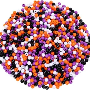 Lot de perles rondes en acrylique Halloween orange violet noir blanc pour bijoux DIY