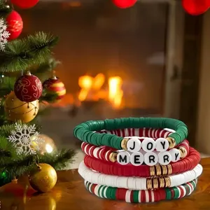 Weihnachtliches Armband-Set aus Polymer-Ton mit JOY und MERRY Buchstabenperlen DIY