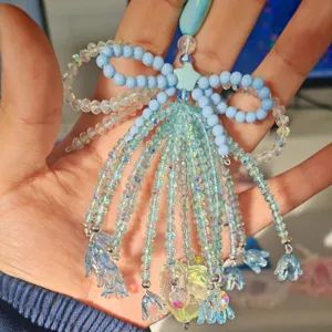 Handmade light blue AB plated acrylic flower tassel pendant for DIY jewelry design