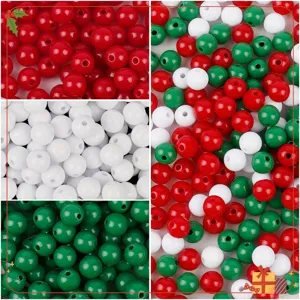 Colores de Navidad Cuentas Redondas de Acrílico Color Sólido Espaciadores Sueltos para Creación de Joyas DIY Pulseras Collares Artesanías