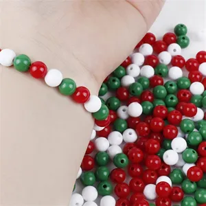 Cuentas redondas de acrílico rojo verde y blanco para joyería DIY y manualidades