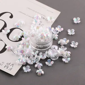 Cuentas Sueltas de Acrílico con Degradado AB Flor de Cuatro Hojas para Creación Joyas DIY Cuentas de Pétalos Irisados Material de Artesanía Hecho a Mano
