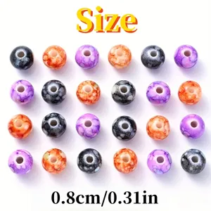 Cuentas de acrílico craqueladas de Halloween en púrpura y naranja, medida 0,8 cm