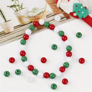 Cuentas redondas de acrílico rojo verde blanco para hacer joyas navideñas de bricolaje