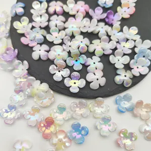 Cuentas de flores de cuatro pétalos degradado AB de 14mm para joyería DIY y manualidades.