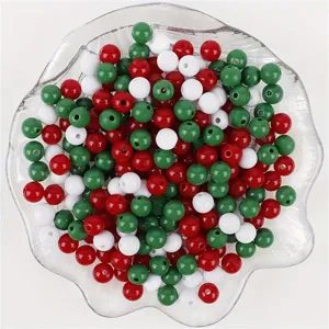 Cuentas redondas de acrílico rojo verde y blanco para hacer joyas y artesanías DIY