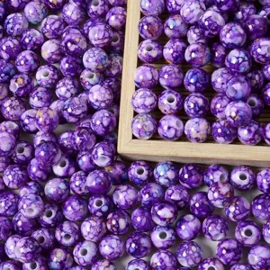 Cuentas acrílicas craqueladas moradas para joyería DIY en tamaños de 8 mm y 10 mm.