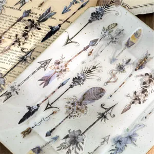 30 Stuks Vintage Veer Pijl PET Stickers Retro Bloemen Scrapbooking Materiaal Stickers Voor DIY Kunst Dagboek Planner Decoratie