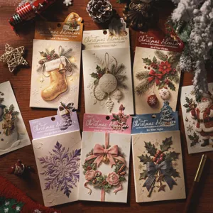 Carta per Scrapbooking Kraft Bianca Vintage Rilievo Goffrato 3D Elementi di Natale Stampato Carta Materiale Decorativo per Diario Fai da Te